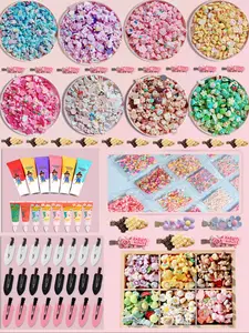 A total of 34PCS DIY 9 black and white hair clips, 2 random color simulated Vreams with 2 flower tips, 20 random resin accessories, 1 fragment accessory, with eight colors to choose from: (green, white, pink, rose, blue, purple, yellow, coffee)