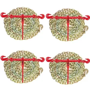 fathersdaygift VEVOR Chain and Binder Kit 3/8in-1/2in, Ratchet Load Binders 9215lbs Working Strength, Ratchet Binders and Chains, 3/8inx 10ft Chains with G70 Hooks, for Truck, Tie Down, Hauling, Towing