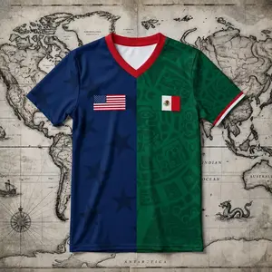 Printed Half USA Half Mexican Flag Split Soccer Jersey, Game Day Outfit, Ideal Gift for Soccer Fans