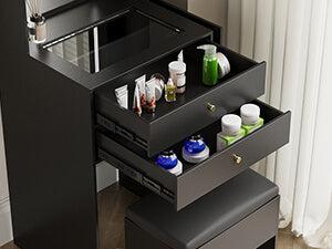 Small Vanity Desk Set with 3 Adjustable Lighted Mirror and Storage Chair IF018,  MDF panels