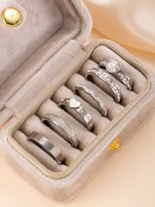 Women's Stainless Steel Rings Set, Simple Synthetic Gemstone Design, Hollow Out & Embedded Water Drill, Vintage Style Jewelry Gift