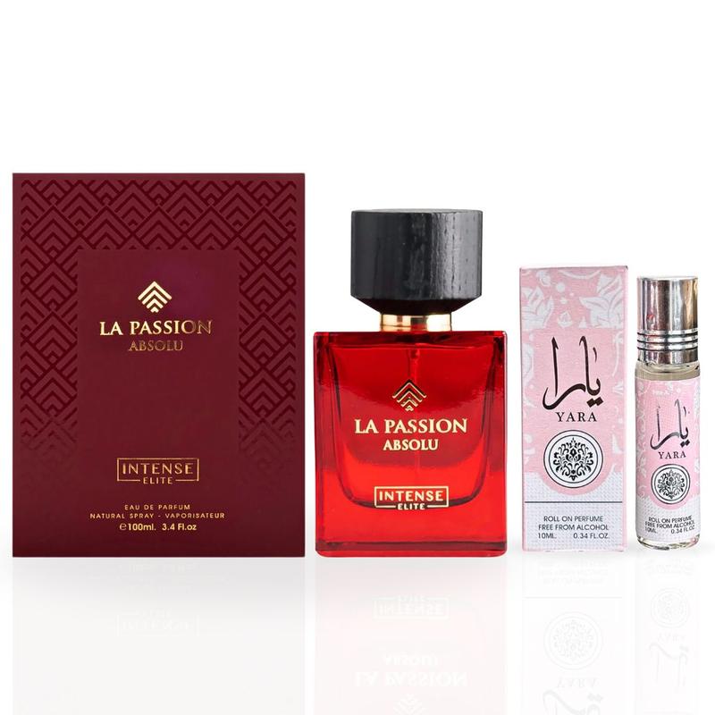 YARA Roll-On Perfume Oil CPO 10ML (0.34 OZ) By Ard Al Zaafaran & La Passion Absolu for Women EDP Spray 100ML (3.4 OZ) by Intense Elite | Embrace Grace with These Captivating Fragrances. (ELITE BUNDLE)