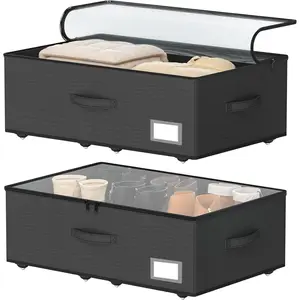 Underbed Storage Bins With Wheels, No Assemble Required 10 inches Height Large Capacity Rolling Underbed Shoe Storage Containers,Dorm Underbed Storage Drawers