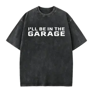 Men's Classic Cotton Knit Seamless Round Neck Short-Sleeve Graphic Tee - Menswear, Soft, Smooth, Casual "I’ll Be In The Garage" Funny Blue Collar Mechanic Dad Top