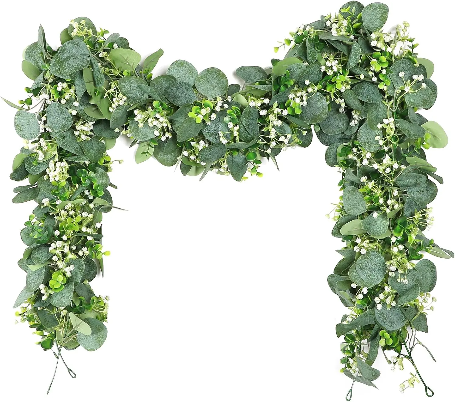 Eucalyptus Garland with White Flowers 4Pack: 5.9Ft Artificial Faux Greenery Vines for Valentine's Day Table Runner Wedding Bedroom Mantle Centerpieces Backdrop Decorations