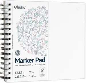 Ohuhu Marker Pads Art Sketchbook: 8.9"x8.3" Paper Size - 90LB/150GSM - Double-Sided Marker Pads Art Sketchbook - Smooth Drawing Paper - 60 Sheets/120 Pages - Bleedproof - Spiral Bound Sketching Book for Alcohol Markers - Marker Pad Series of Ohuhu