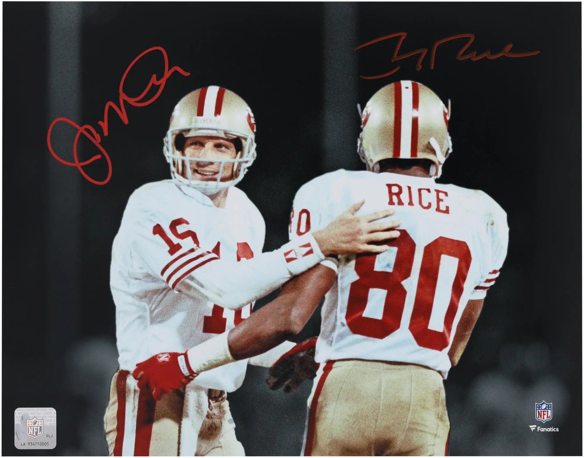Joe Montana and Jerry Rice San Francisco 49ers Autographed 11" x 14" Side by Side Spotlight Photograph - Red Signature - Fanatics Authentic Certified