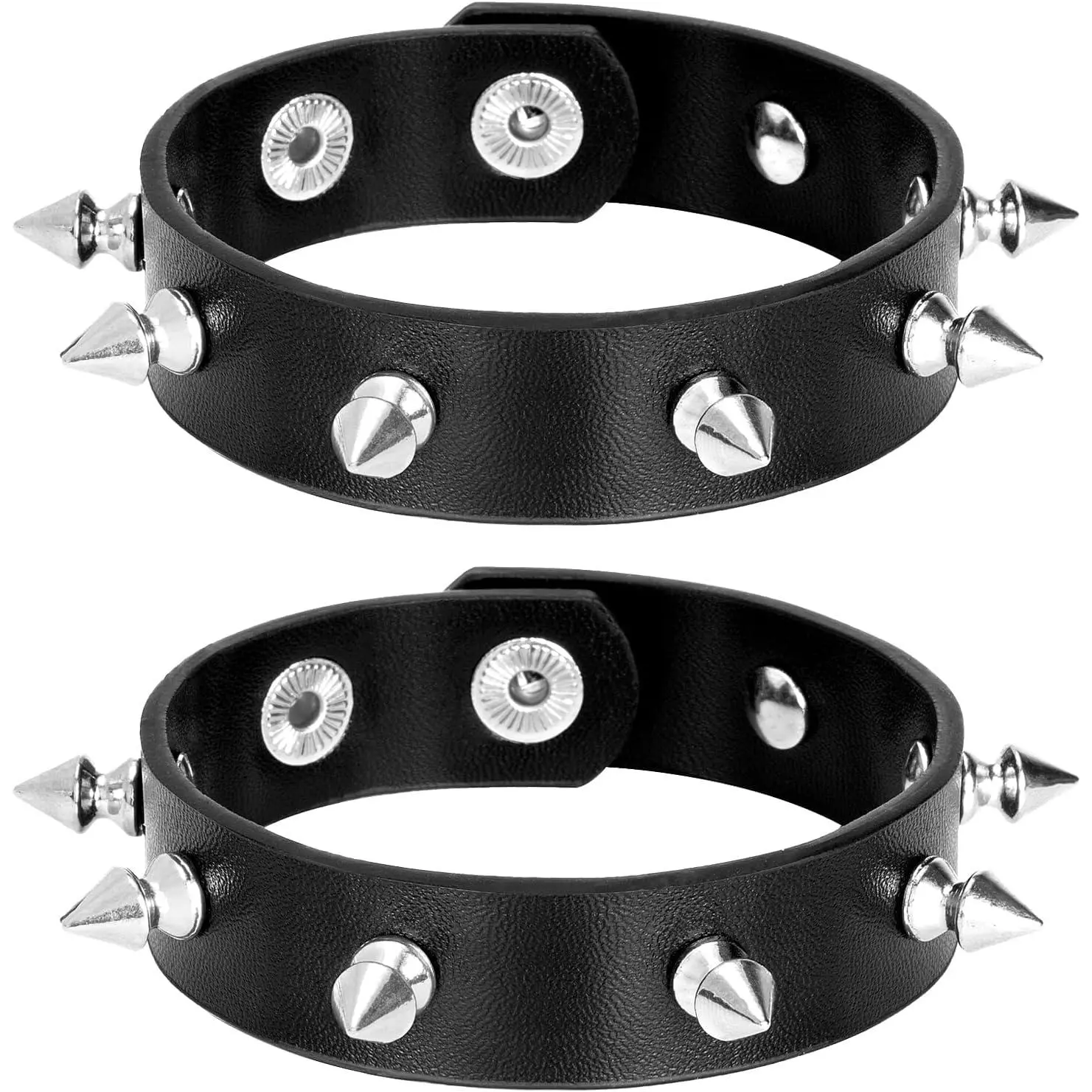 2 count Studded Rock Punk Bracelet, Adjustable Goth Cuff Bracelet, Gothic Rivet Buckle Wristband for Men Women