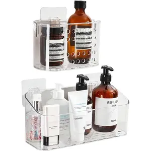 X-BS09 Adhesive Suction Cup Shower Caddy, Clear Wall Mounted Organizer Basket 3 Pack, Plastic Shower Shelves for Bathroom Storage(L+ M+ Soap Dish) Set Transparent