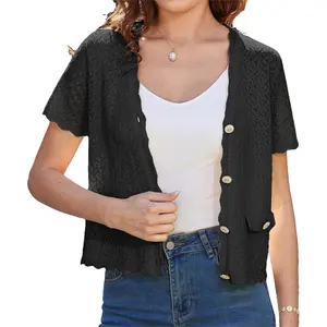 2026 Cropped Cardigan Short Sleeve Lightweight Crochet Shrug Knit Sweater Tops