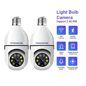 Light Bulb Camera Security   for Home, 5MP 360° PTZ WiFi Front Door Indoor Cam, 2-Way Audio, Night Vision, Pet/Baby Monitor, App Control, 24/7 Cloud Storage (Plan) - Works with Alexa, Cameras For Home Safety