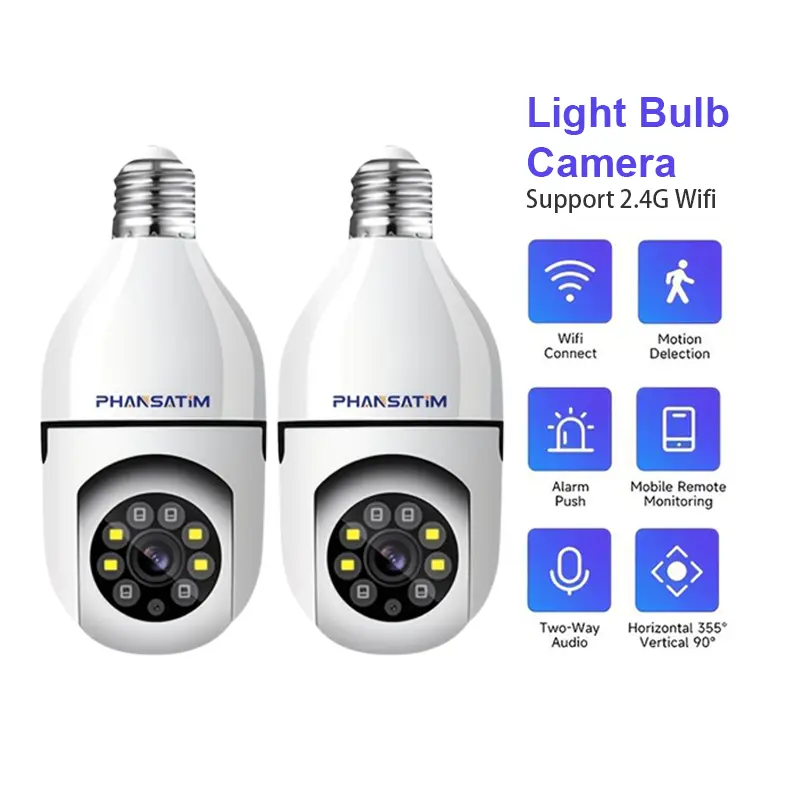 Plug-In Wireless 5MP 360° PTZ Wi-Fi Light Bulb Camera, Smart Home Gadget, Camera-Equipped Security Systems for Home Safety, 2-Way Audio, Night Vision, Pet/Baby Monitor, App Control, 24/7 Cloud Storage (Plan), Works with Alexa