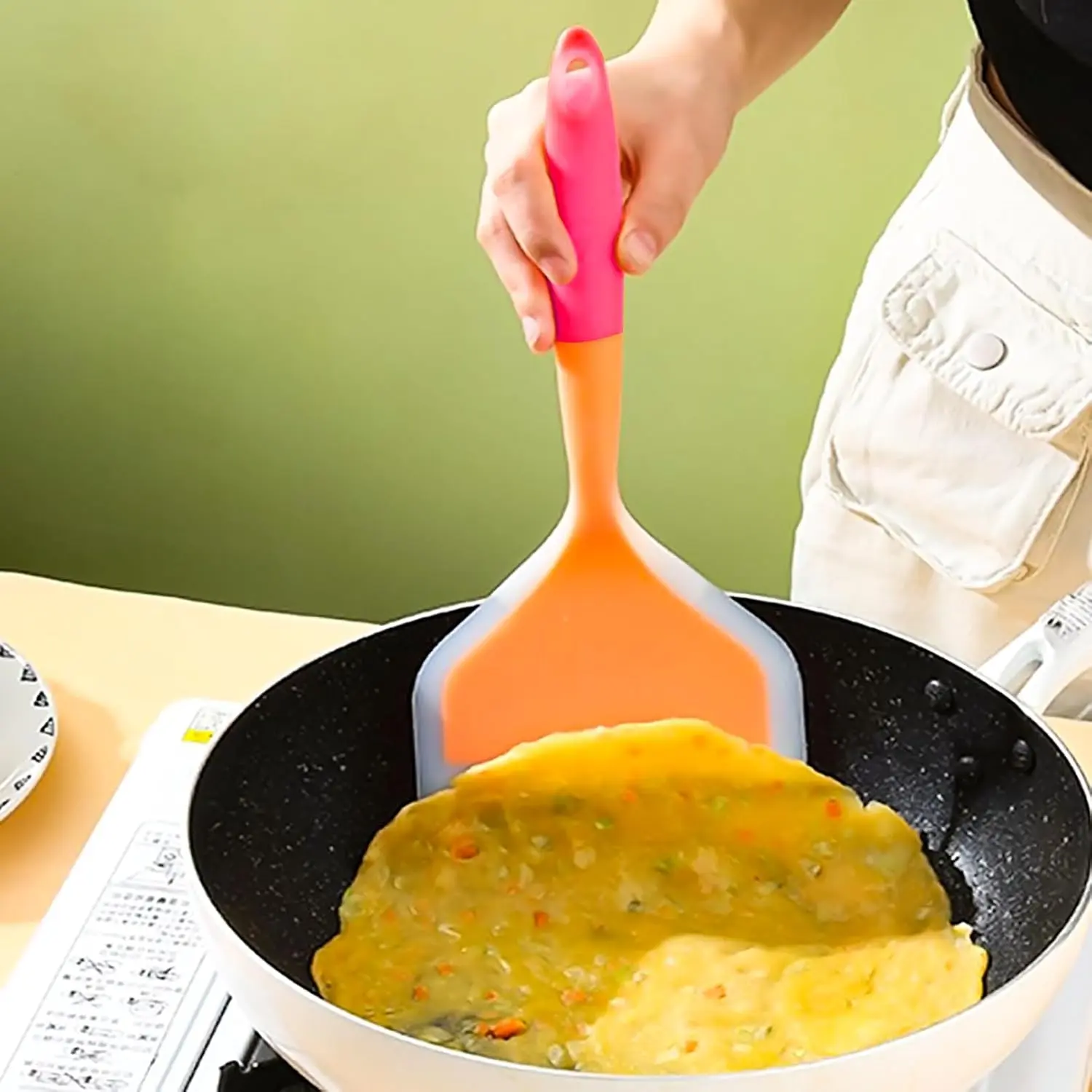 10in Silicone Spatula - Heat Resistant Flat Wide Multifunction Food Turner for Nonstick Cookware, Eggs, Pancakes, Pizza (Orange)