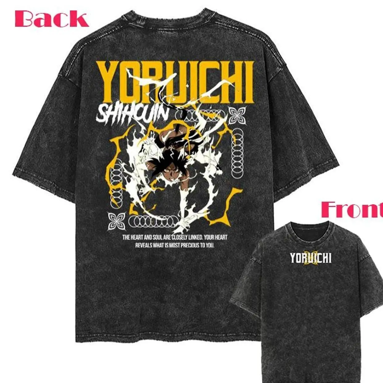 Vintage 2-sided Shadow Huntress" Yoruichi Shihouin Acid Washed T Shirt/Sweatshirt/Hoodie UK3