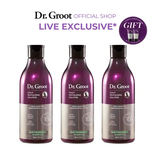 Dr. Groot Hair Thickening Shampoo Trio, Color Safe for Permanent Hair Color Korean Haircare with Biotin, Rosemary Oil to help Volumize Thinning, Cleansing Shampoo
