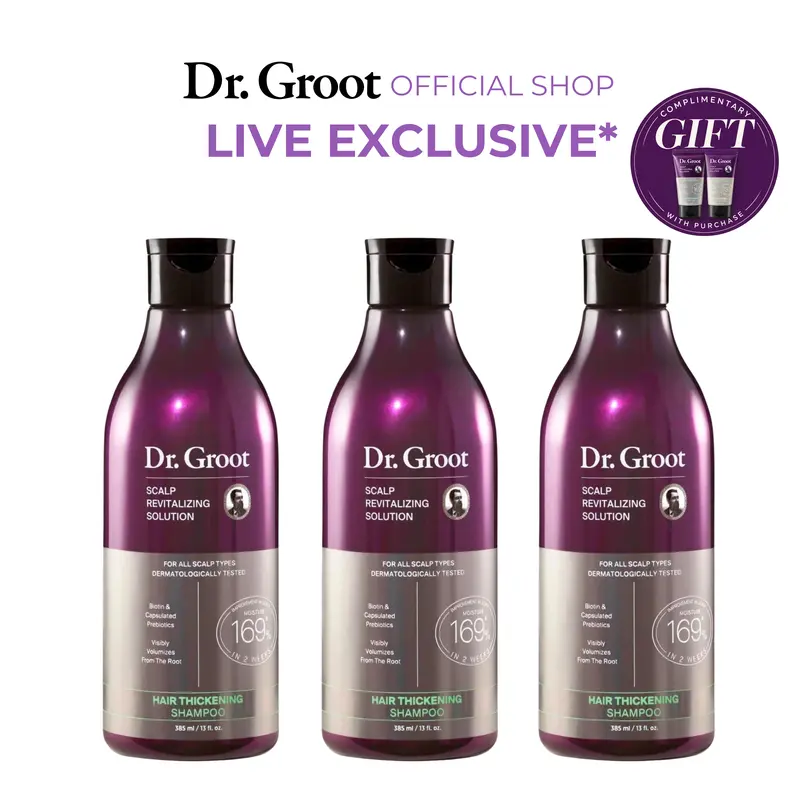 Dr. Groot Hair Thickening Shampoo Trio, Color Safe for Permanent Hair Color Korean Haircare with Biotin, Rosemary Oil to help Volumize Thinning, Cleansing Shampoo