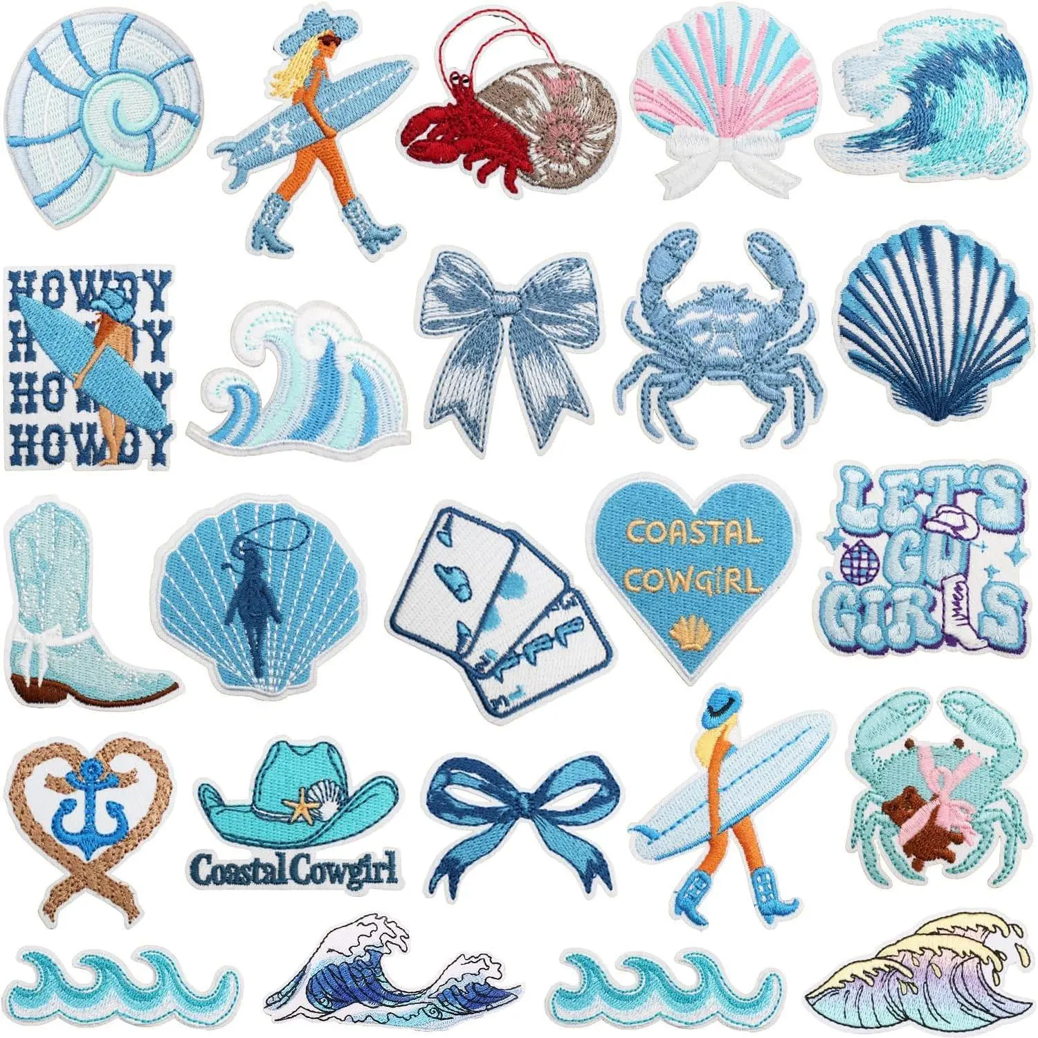 24 count Coastal Cowgirl Iron On Patches, Sew On/Iron On Repair Applique Summer  Embroidered Patches for T-Shirt, Jackets, Jeans, Vests, Hats, Backpacks