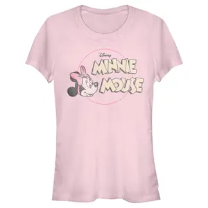 Junior's Mickey & Friends Minnie Mouse Distressed Logo T-Shirt
