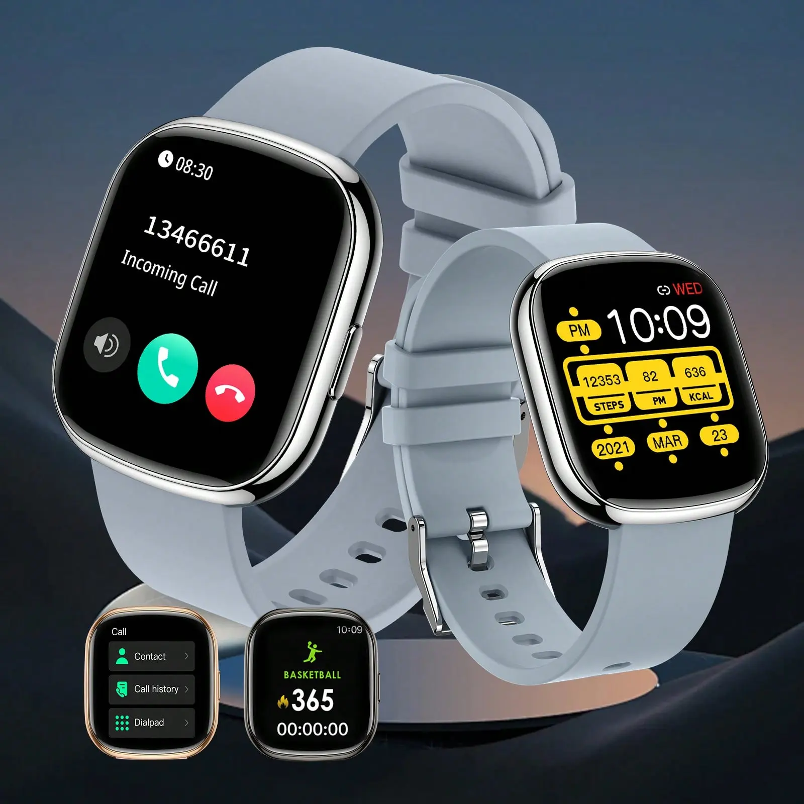 New Square Smartwatch - Bluetooth Wireless Calling, Message Notifications, Music/Remote Camera Control, Step Counting, Weather Forecast - Unisex Sports Smartwatch for Android/iOS