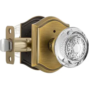 Glass Door Knobs Interior with Lock,    Antique Brass Door Knobs for Bedroom Bathroom, 1 Pack