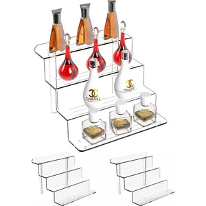 4 Tier Clear Display Risers Stand, Plastic Organizers for Figures, Cupcake, Perfume, Dessert, Lego, Popular Figures, Funko Desktop Display Stand for Organize and Decoratio,Pack of 2 Racks