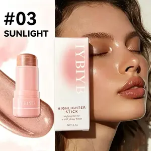 Jelly highlight powder blusher stick -3D luminous effect, lasting waterproof up to 12 hours, providing rose pink, purple and champagne gold colors. Lightly sweep to create a glossy makeup effect