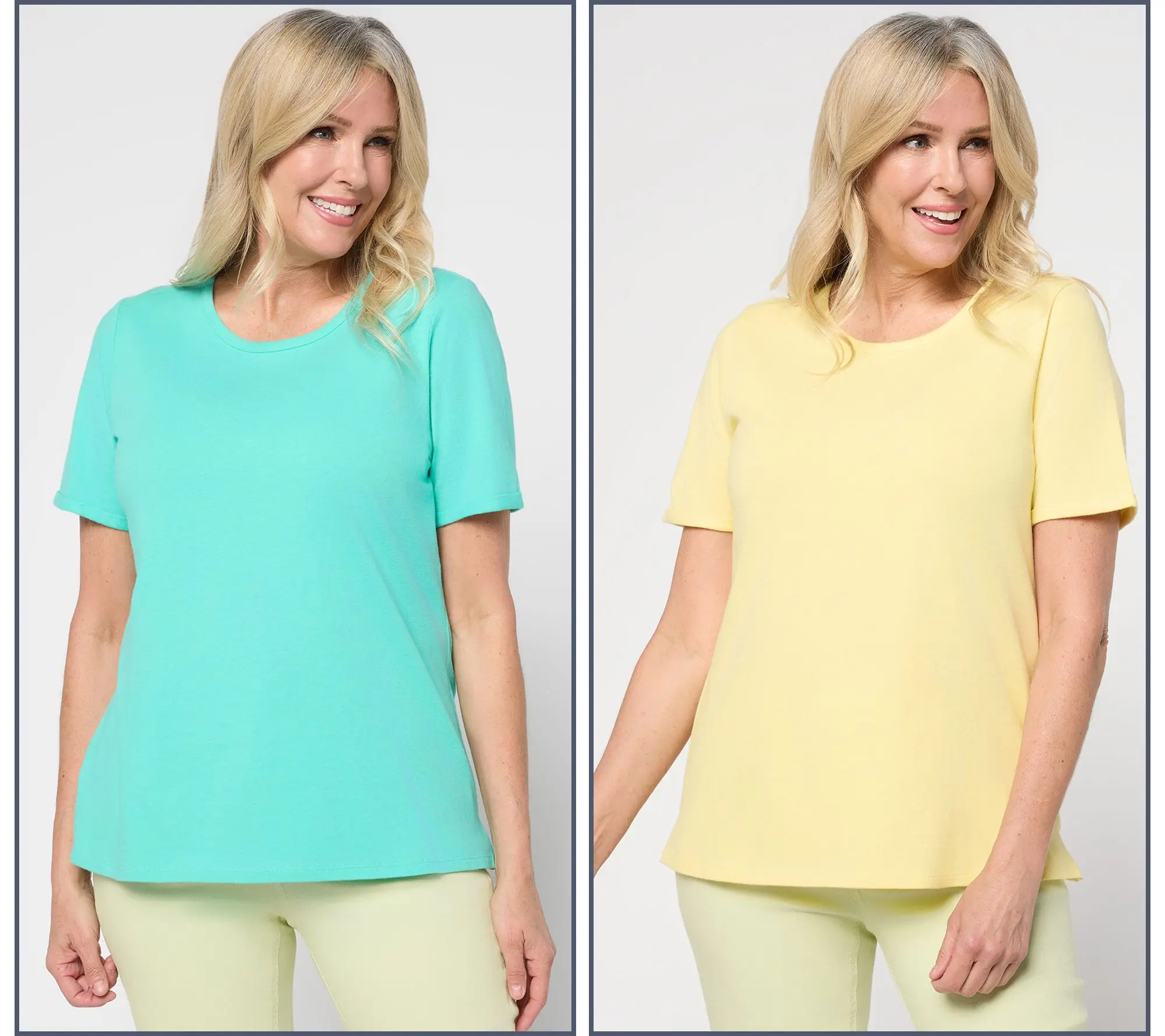 Denim & Co. Essentials True Cotton 2 Pack Short Sleeve Tops