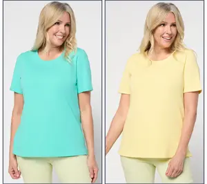 Denim & Co. Essentials True Cotton 2 Pack Short Sleeve Tops