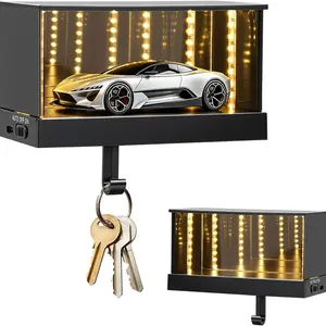 Wall Mounted Infinite LED Mirror Car Key Holder, Mini Car Theme Key Organizer with Illuminated Infinite Mirror Light, Easy Install Entryway Hallway Front Door Key Hanger, Unique Christmas Gift for Car Lovers,Wall-mounted wall ornaments