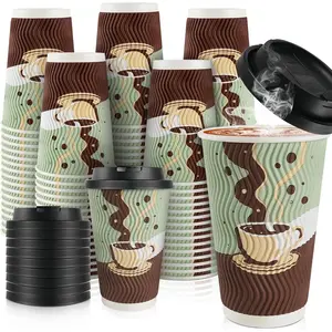 48 pack 16 oz Disposable Coffee Cups with , Corrugated Ripple Wall Insulated Paper Cups for Winter Cahristmas Hot Cold Drink, , Office, Coffee Bar