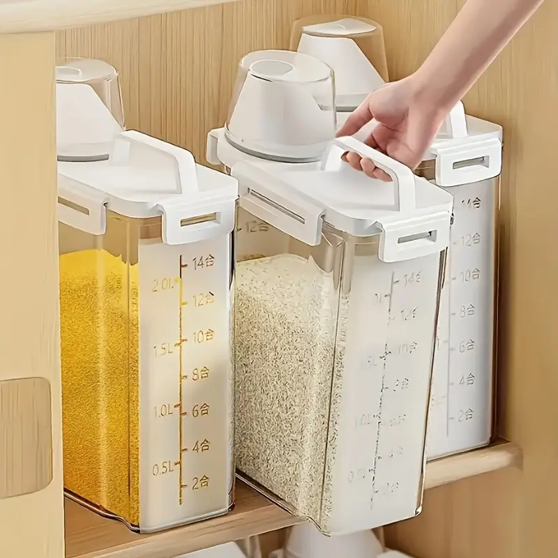 4pcs 5L Rice Sealed Dry Grain Storage Container Thickened Plastic Transparent Food Storage Box with Pouring Port Grain Flour Snacks Dispenser