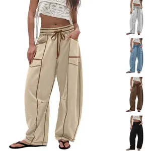 Women’s High-Waisted Barrel-Cut Sweatpants — Wide-Leg, Drawstring, Athletic Loose-Fit Lounge Joggers for Casual Comfort