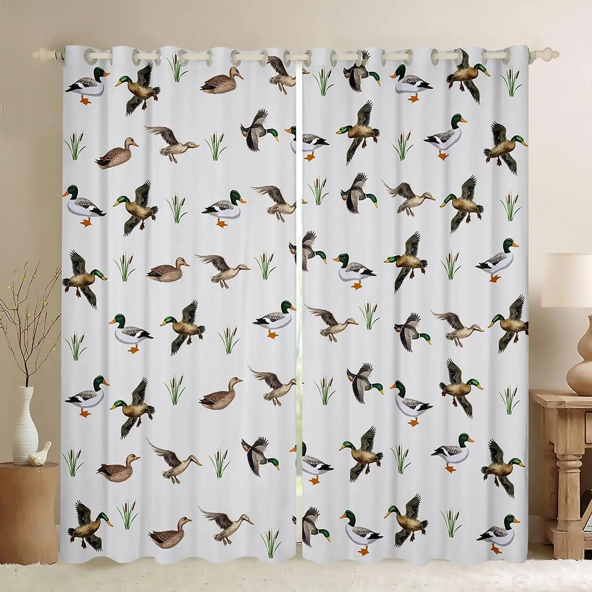 Feelyou Wild Animal Duck Hunting Themed Blackout Light Blocking Curtains, Privacy Grommet Curtains, Modern Home Decoration Window Treatments for Bedroom, Home Decoration Curtain