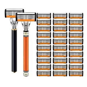 Men's Manual Daily Facial Razor Set, Shaving Razors, 2 Handles, 30 Replacement Blades, Replaceable Blades, 5-Layer Stainless Steel, Advanced Smooth Shaving System, Suitable for All Skin Types