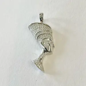 Sterling Silver 925 CZ Nefertiti Egyptian Queen Pendant
