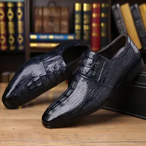 Men’s Croc-Embossed Dress Shoes, Lace-Up Leather Business Formal Footwear