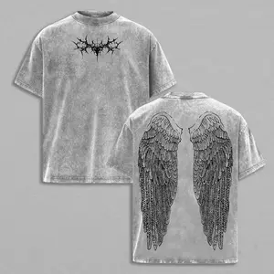 Y2K Gothic Wing Hoodie – Dark Oversized Vintage Hoodie | Washed Wing Graphic T-Shirt for Grunge Streetwear & Anime-Inspired Fashion