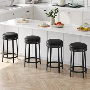 GARVEE Swivel Bar Stools Set of 4, 24.4" Counter Height Bar Stools with Upholstered PU Leather Cushion, Backless Round Kitchen Barstools with Metal Frame for Kitchen Home Bar, Black