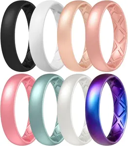 Women's Silicone Engagement Rings: 5.5mm Width 2mm Thickness Comfort Flexible Rubber Bands - Breathable X Groove For Gym Workout Travel Daily Wear
