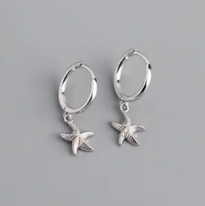 Sterling Silver Plated Little Starfish Hoop Earrings