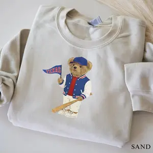 Texas Baseball Vintage Bear Sweatshirt Red, White, and Blue Unisex Crewneck City Pride Pullover