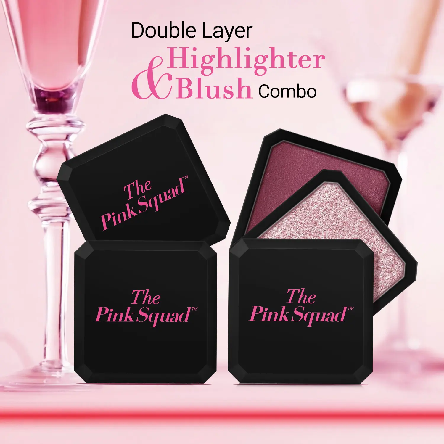 The Pink Squad 3-in-1 Flawless Brightening Natural Sheer Glow Cream - Mashed Velvet Tint Palette with Mirror, Double-Layer Highlighter Blush Combo Makeup for All Skin Types #SummerVibes Cosmetic