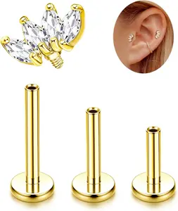 G G Titanium Tragus Conch Helix Piercing Jewelry mm mm mm - Internally Threaded Flat Back Stud Cartilage Earrings Hypoallergenic Forward Earlobe Labret Tragus Piercing Jewelry
