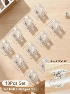 10Pcs Self Adhesive Curtain Rod Holders, No Drill Curtain Rod Brackets, Adjustable Hooks for Damage-free Hanging, 2.76x2.76 Inch, Home Organizer for Bathroom,Kitchen,Hotel Use