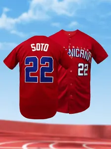 Men's DOMINICANA #22 Stitched Baseball Shirt, Casual Short Sleeve V Neck Baseball Jersey, Breathable Loose Fit Shirt, Sports Tops, Idear for Outdoor Sports, All Seasons