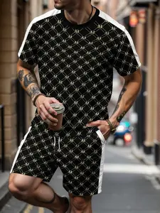Men's Gold M-Shape Plaid Print Suit, Luxury Style Color Block Graphic Design, Breathable and Comfortable, Ideal for Daily Commute and Travel
