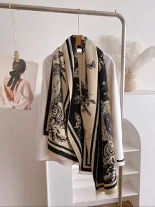 Floral & Butterfly Pattern Tassel Decor Shawl, Casual Soft Warm Double Sided Scarf for Women & Men, Fashion Accessories for Daily Wear