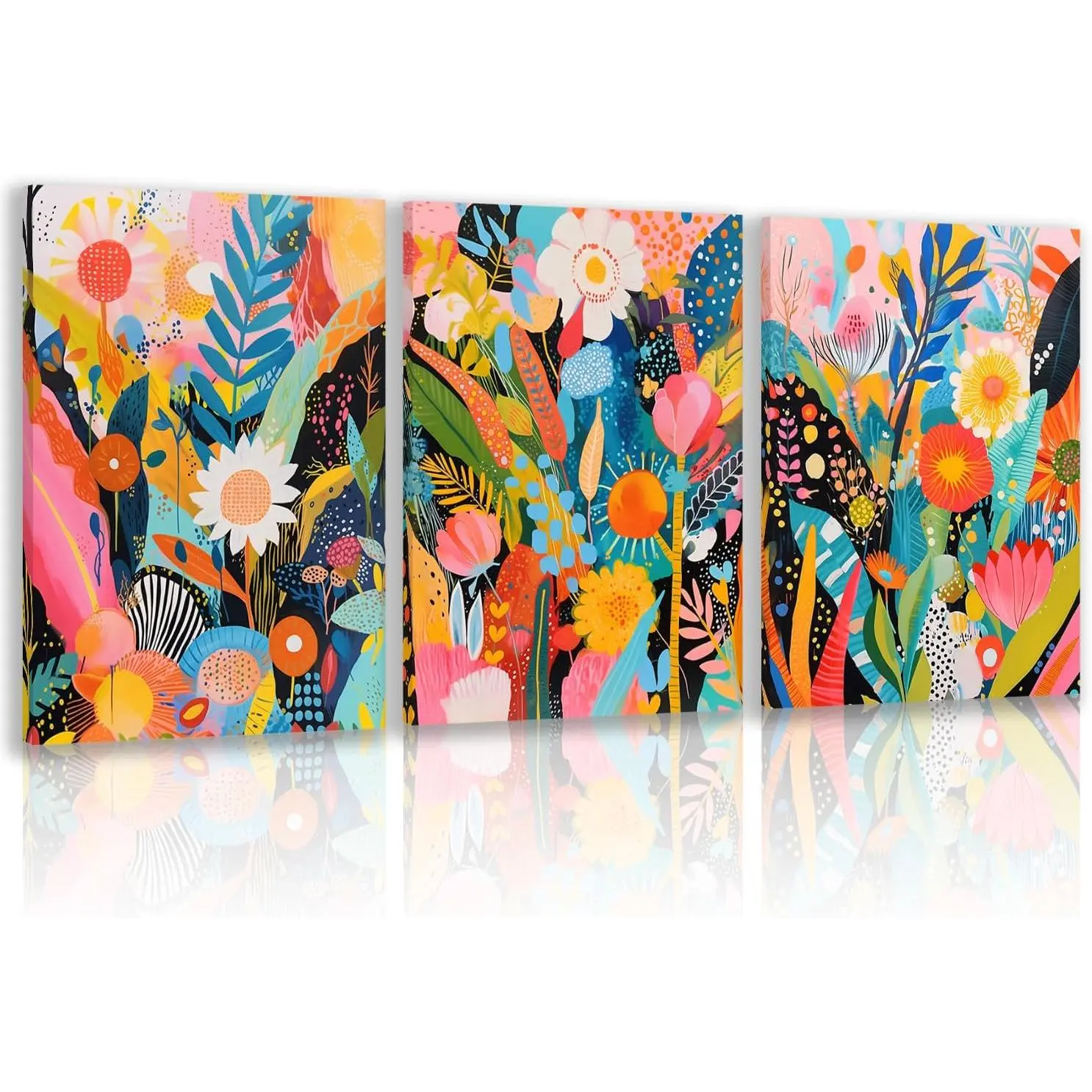 Henri Matisse Framed Wall Art Set of 3 (12"x16" Each) - Colourful Flower Abstract Botanical Posters, Home Decor for Kid Room, Balcony, Wardrobe Supplies