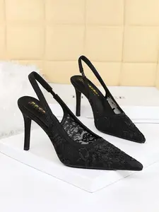 Elegant Women's High Heel Shoes, Hollow Out Lace Design, Pointed Toe Slip-On Sneakers, Stiletto, Comfortable & Stylish Footwear, Elegant Party Shoes
