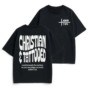 Unisex T-Shirt Christian & Tattooed John 7:24 Bold Distressed Art Tee Christian Spiritual Inspired Comfortable Cotton Short Sleeve Shirt for Men and Women Vintage Washed Top Holiday Gift Christmas Gift